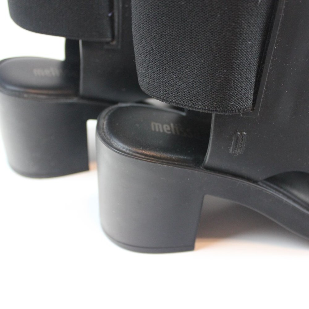 Melissa Black Dance Peep Toe Elastic Ankle Booties PVC Womens Shoe Size 5 - Picture 9 of 10